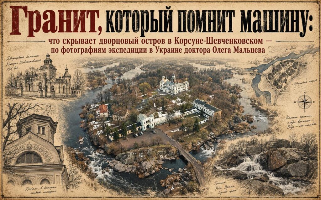 Гранит, который помнит машину: что скрывает дворцовый остров в Корсуне-Шевченковском — по фотографиям экспедиции в Украине доктора Олега Мальцева